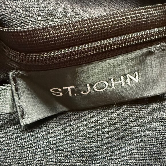 St. John Size 12 Black Rhinestone Embellished Mesh Long Sleeve Sheath Mini Dress - Picture 6 of 16